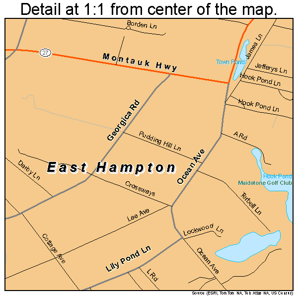 East Hampton, New York road map detail