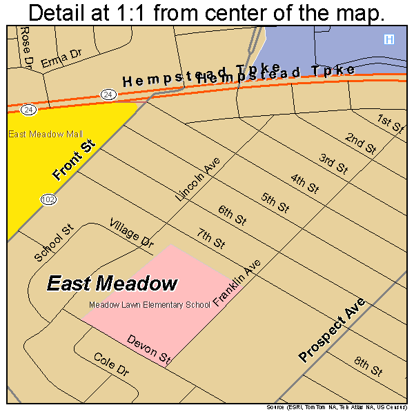 East Meadow, New York road map detail