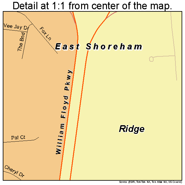 East Shoreham, New York road map detail