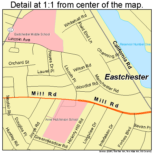 Eastchester, New York road map detail