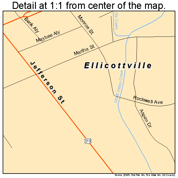 Ellicottville, New York road map detail