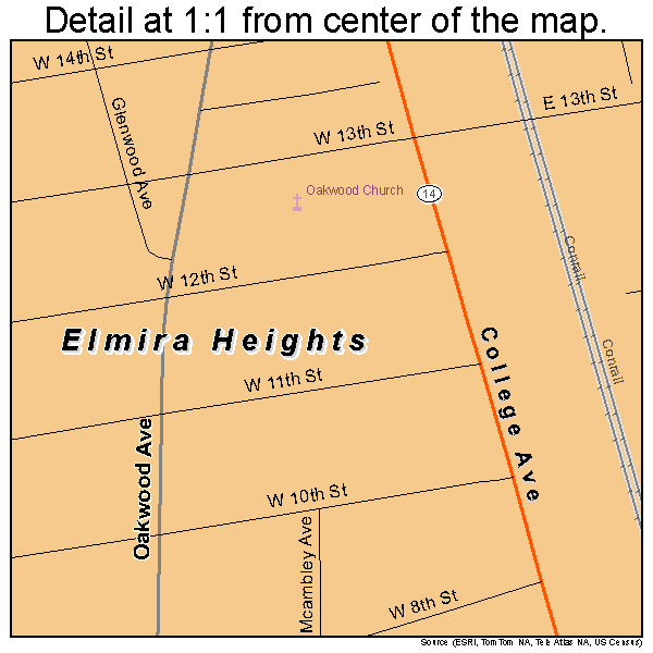Elmira Heights, New York road map detail
