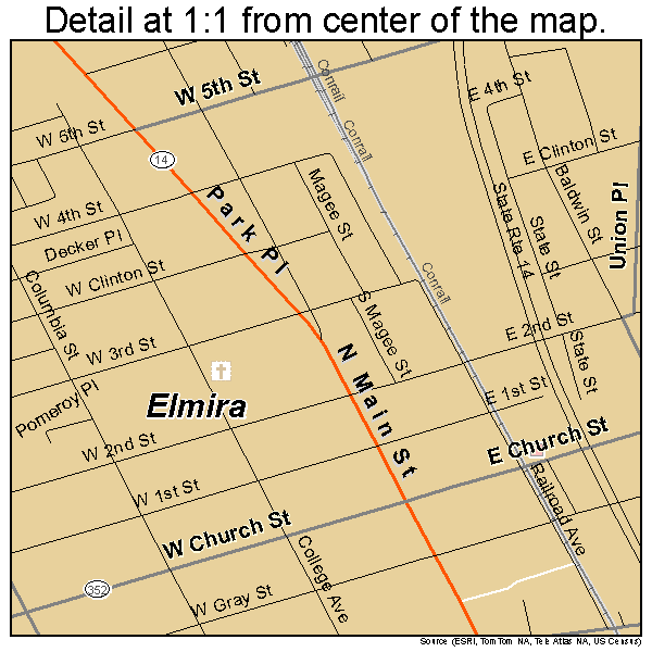Elmira, New York road map detail