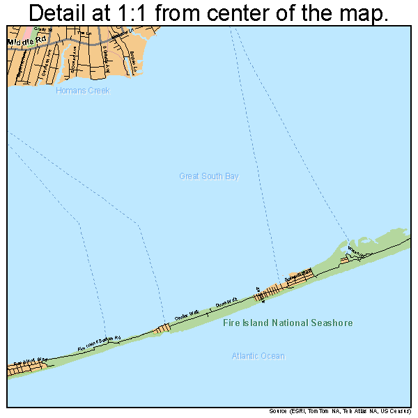 Fire Island, New York road map detail