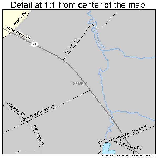 Fort Drum, New York road map detail