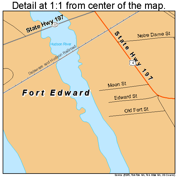 Fort Edward, New York road map detail