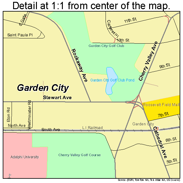 Garden City, New York road map detail