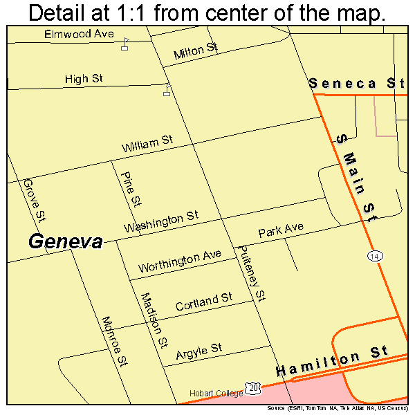 Geneva, New York road map detail
