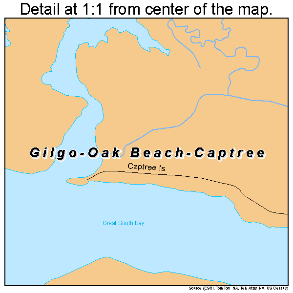 Gilgo-Oak Beach-Captree, New York road map detail