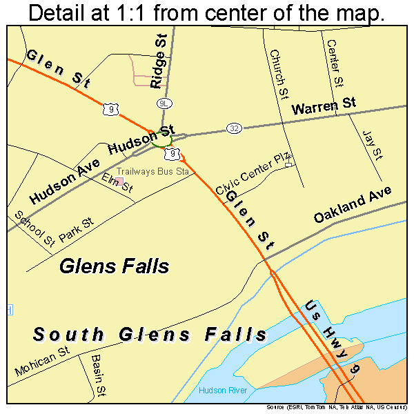 Glens Falls, New York road map detail