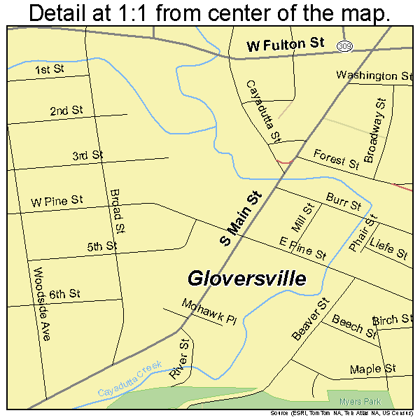 Gloversville, New York road map detail