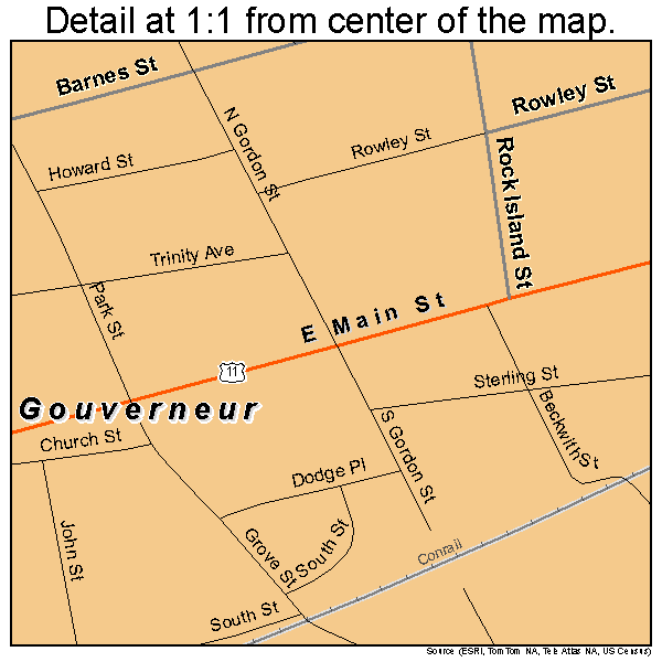 Gouverneur, New York road map detail