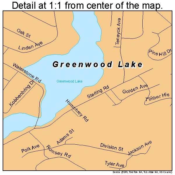 Greenwood Lake, New York road map detail