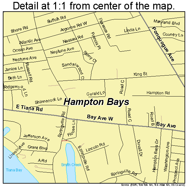 Hampton Bays, New York road map detail