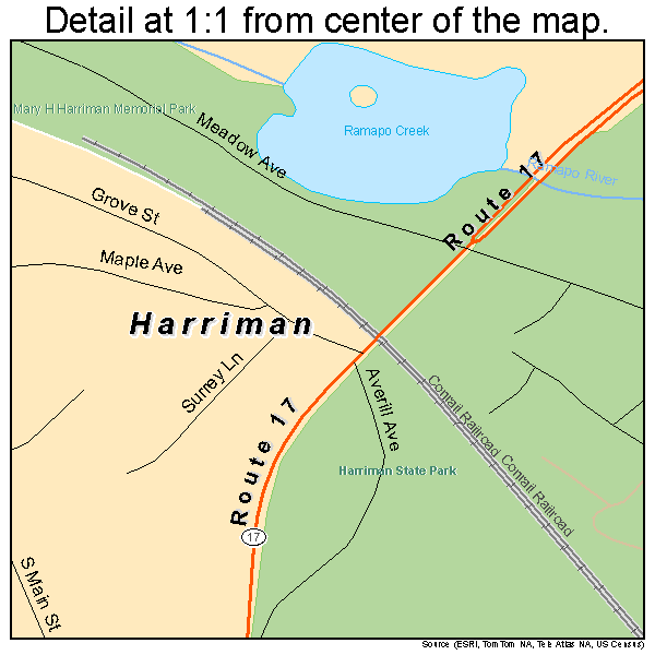 Harriman, New York road map detail