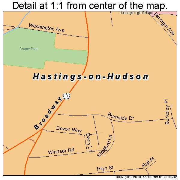 Hastings-on-Hudson, New York road map detail