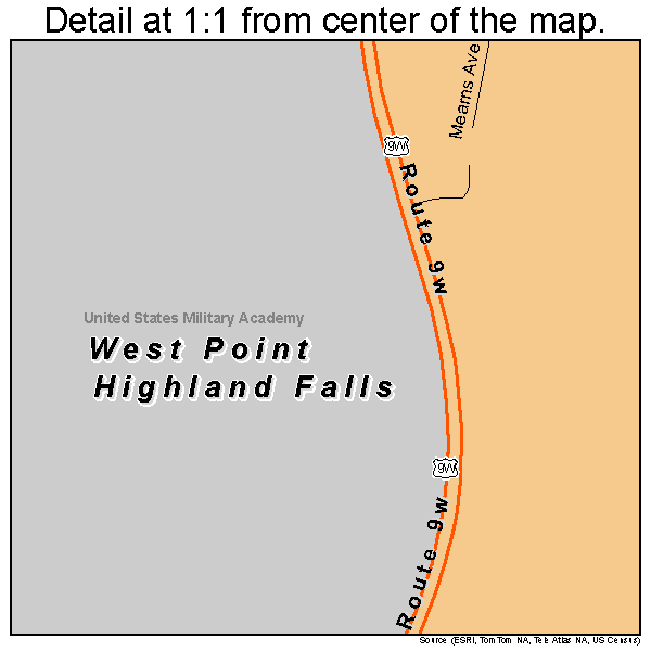 Highland Falls, New York road map detail