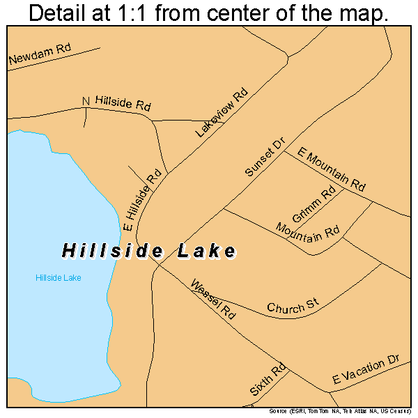 Hillside Lake, New York road map detail