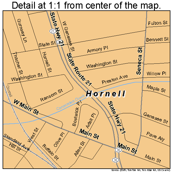 Hornell, New York road map detail