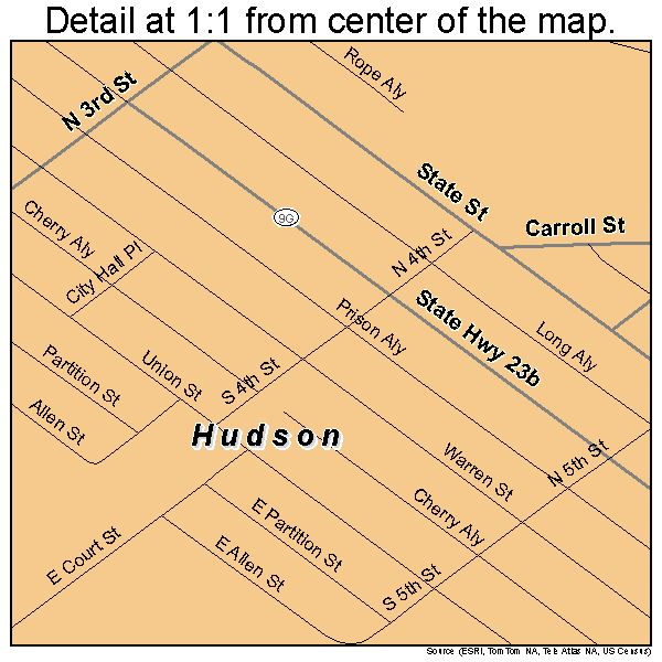 Hudson, New York road map detail