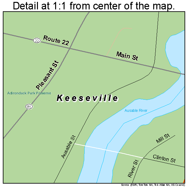 Keeseville, New York road map detail