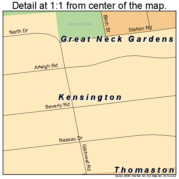 Kensington, New York road map detail