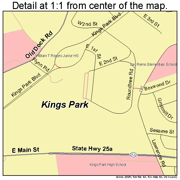 Kings Park, New York road map detail