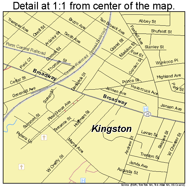 Kingston, New York road map detail