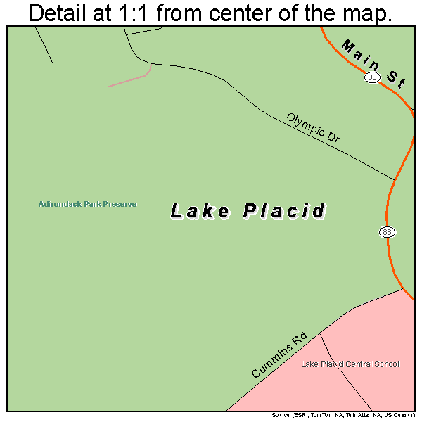 Lake Placid, New York road map detail