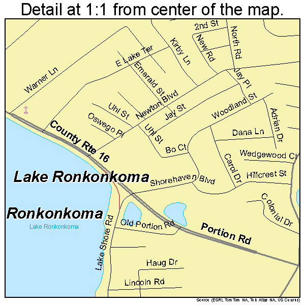 Lake Ronkonkoma, New York road map detail