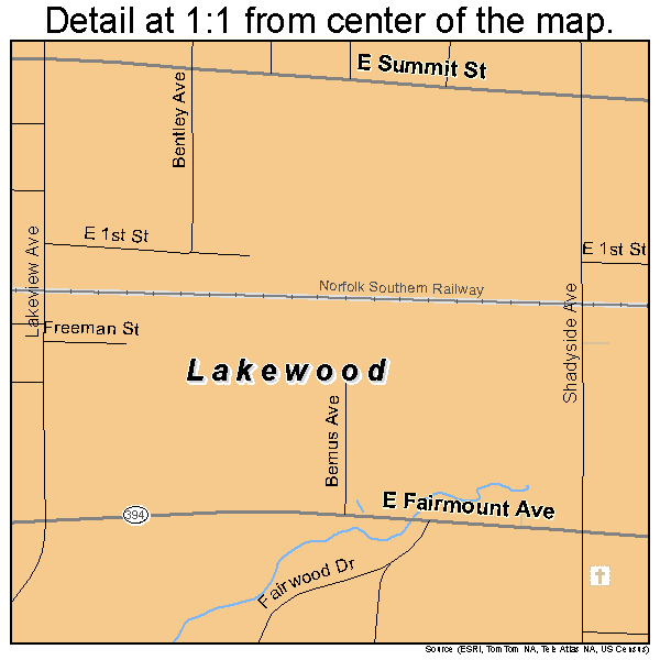 Lakewood, New York road map detail