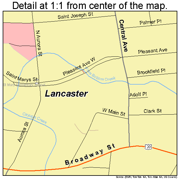 Lancaster, New York road map detail