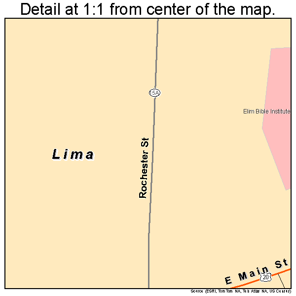Lima, New York road map detail