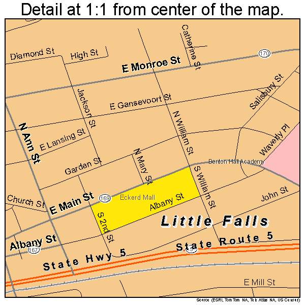 Little Falls, New York road map detail