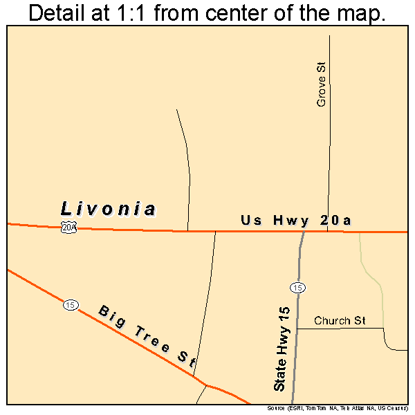 Livonia, New York road map detail