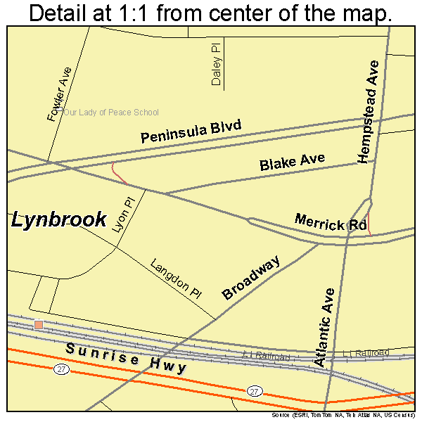 Lynbrook, New York road map detail