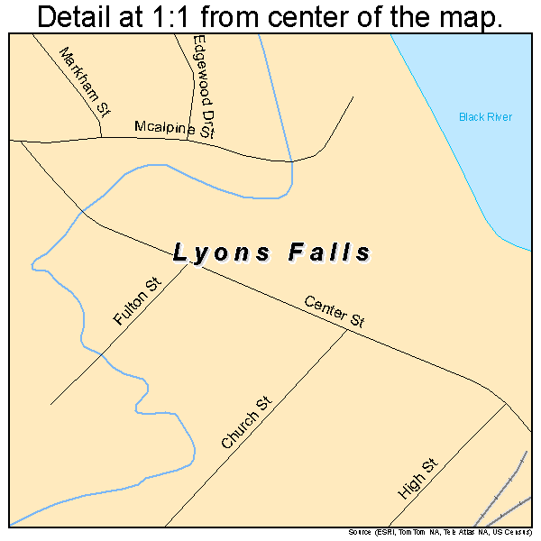 Lyons Falls, New York road map detail