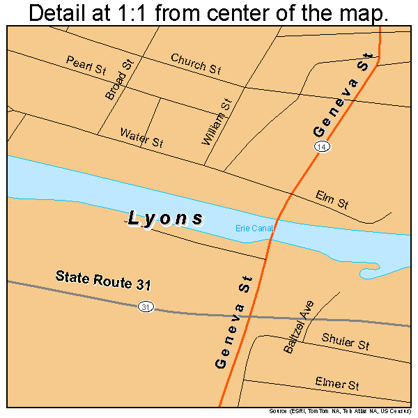 Lyons, New York road map detail