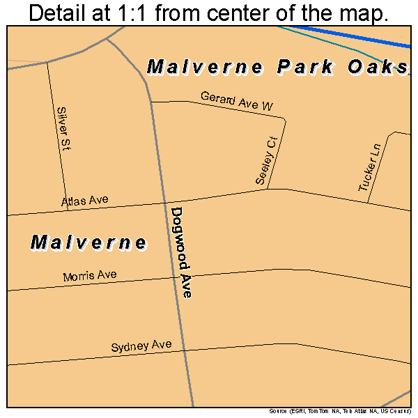 Malverne Park Oaks, New York road map detail