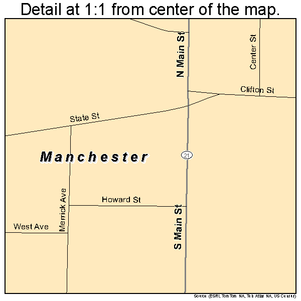 Manchester, New York road map detail