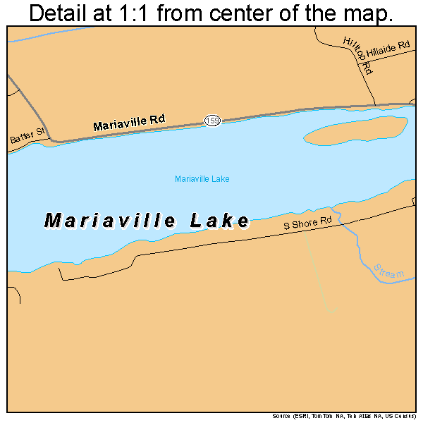 Mariaville Lake, New York road map detail