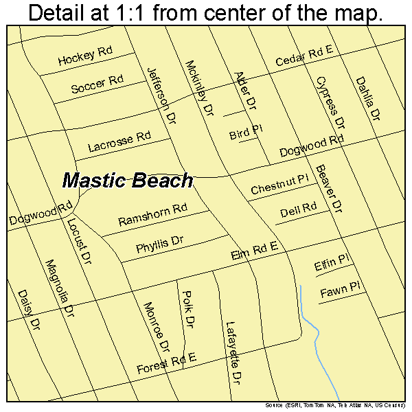 Mastic Beach, New York road map detail