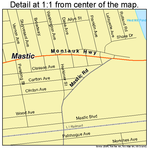 Mastic, New York road map detail