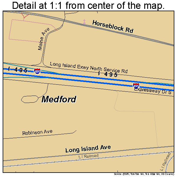 Medford, New York road map detail