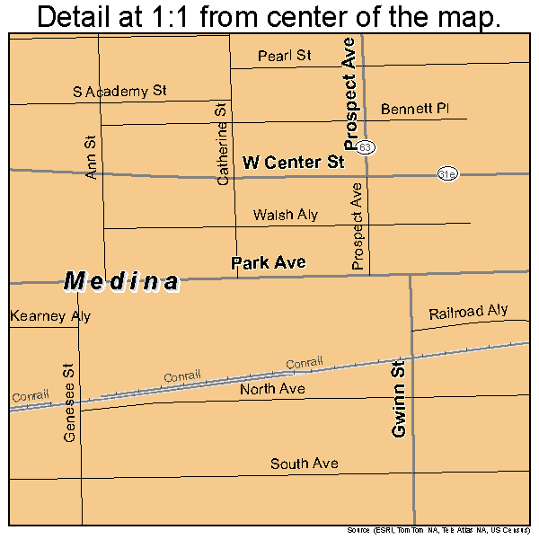 Medina, New York road map detail