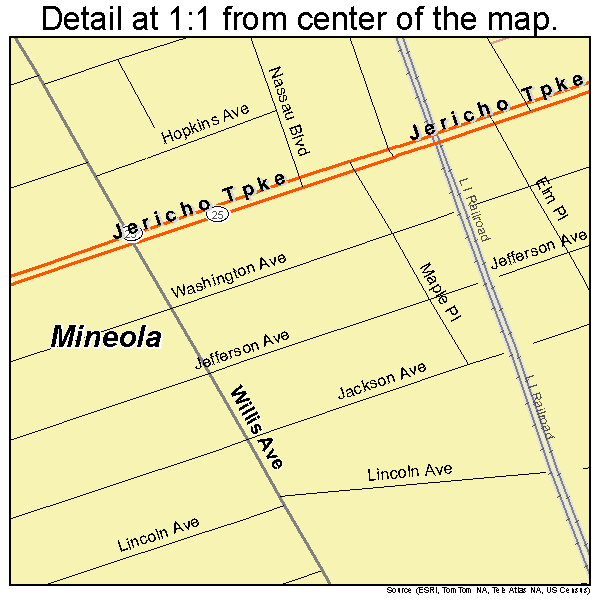 Mineola, New York road map detail