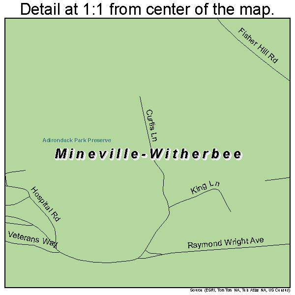 Mineville-Witherbee, New York road map detail