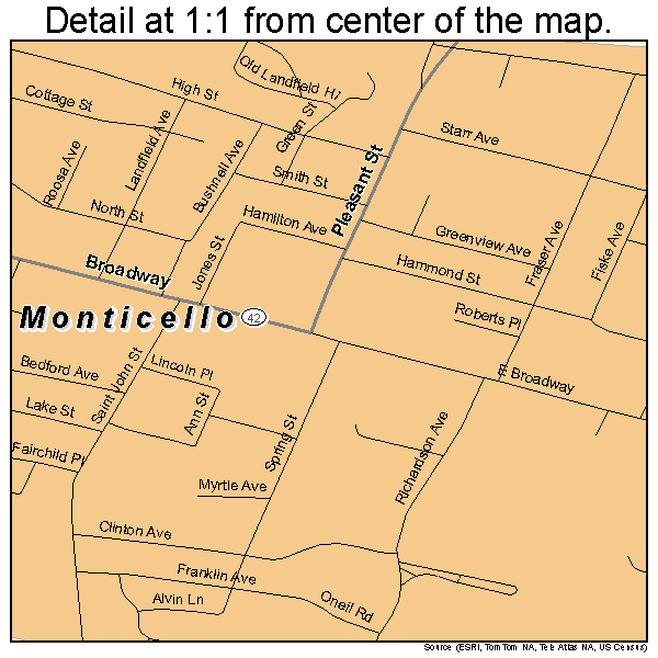 Monticello, New York road map detail