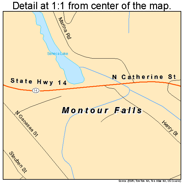 Montour Falls, New York road map detail