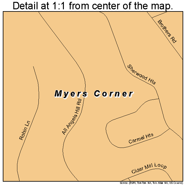 Myers Corner, New York road map detail